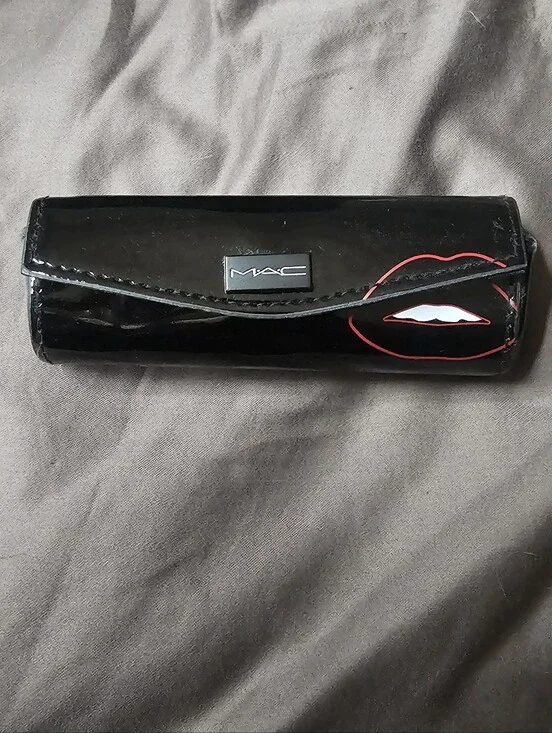 MAC Black Patent Lipstick Travel Case With Mirror For Purse