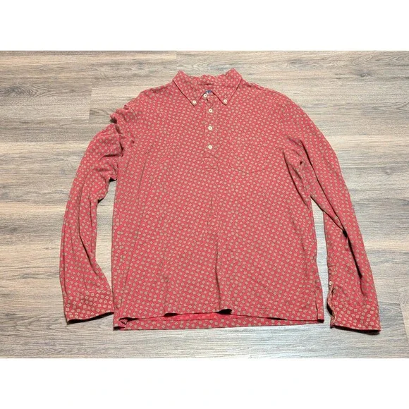 Ralph Lauren Mens Large‎ Red Geometric Print Long Sleeve Button Down Polo Shirt