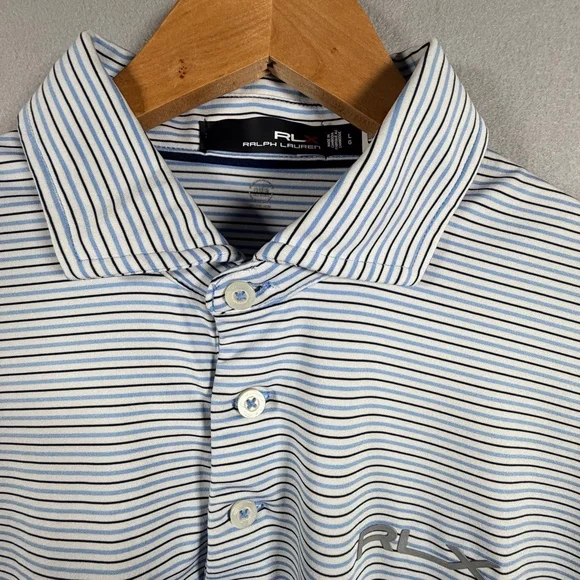 RLX Ralph Lauren Men’s Size L Golf Polo stripe Short Sleeve Performance