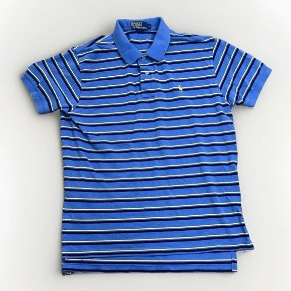 Vintage Polo Ralph Lauren Striped Shirt Blue Yellow Pony L