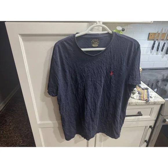 Ralph Lauren T-Shirt Men's L Blue Solid Logo 100% Cotton.#33130