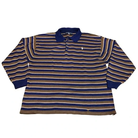 Ralph Lauren Polo black label Sweater L Striped Long Sleeve Knit Navy Brown Mens