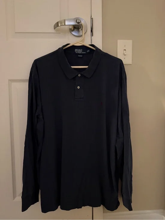Vintage Polo Ralph Lauren Navy Blue Long Sleeve Shirt Men's Cotton EUC Logo 2XL
