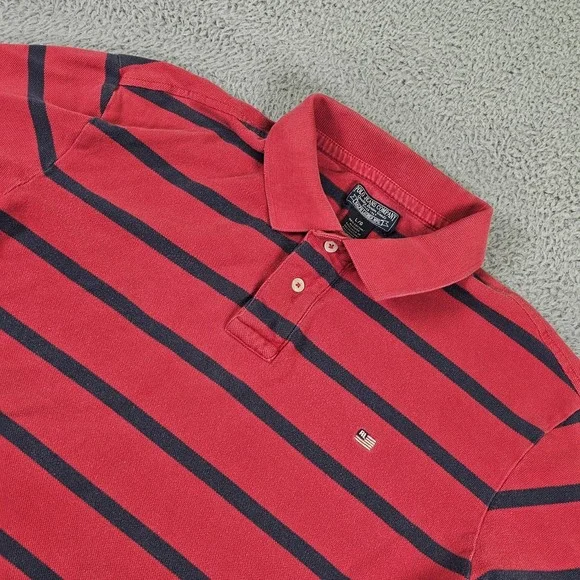 Polo Jeans‎ Company Polo Shirt Mens Large Red Navy Striped RL Flag Logo Cotton