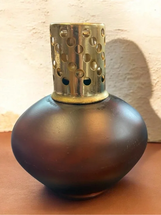 Vintage Redolere Brass-Top Glass Fragrance Lamp in Brown with wick