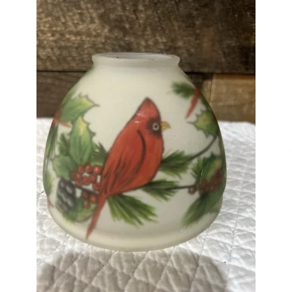 Vintage Lamp Shade Red Cardinals Holly Pine Cones  Hand Painted