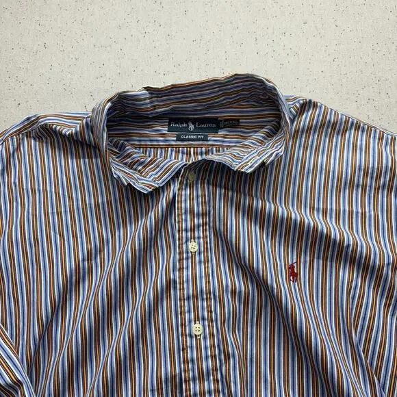 Polo Ralph Lauren Shirt Mens XXL Classic Fit Striped Long Sleeve Multicolor Pony