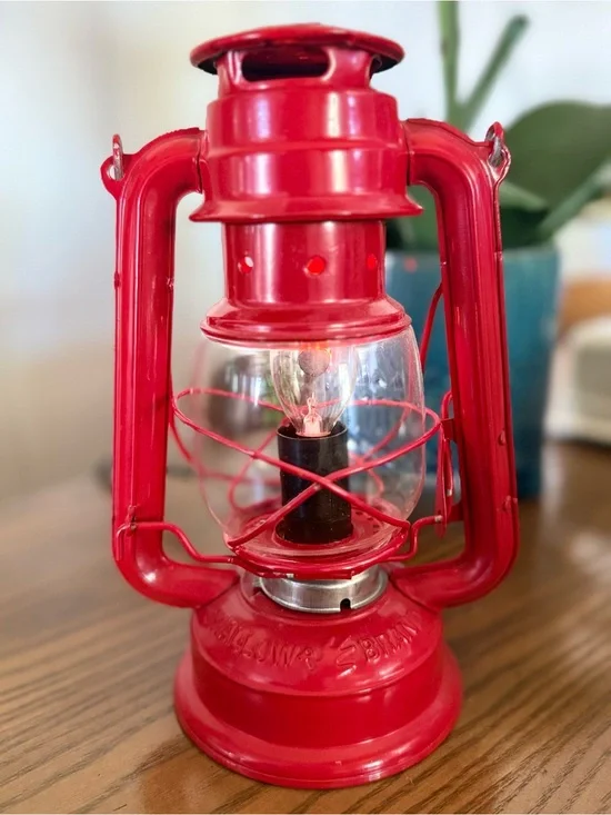 Red Vintage-Style Hurricane Lantern - Home Accent