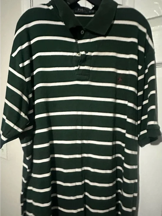 Ralph Lauren Dark Green and White Striped Polo