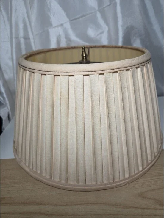 Vintage Mid Century Box Pleated Empire  Lamp Shade, Cream Fabric, Spider Fitter