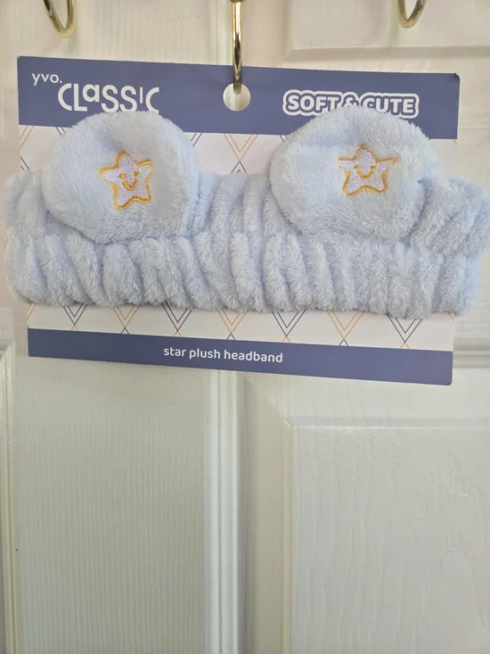 Classic Soft & Cute Light Blue Star Plush Spa Headband