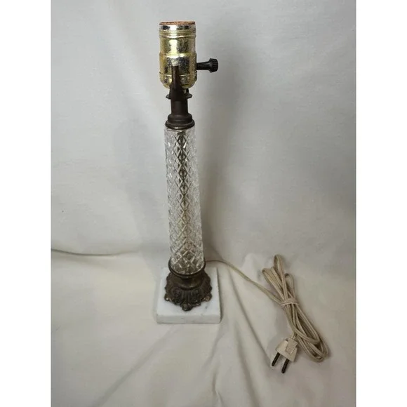 Vintage‎ Glass Column Lamp White Marble Base Brass Hollywood Regency 15
