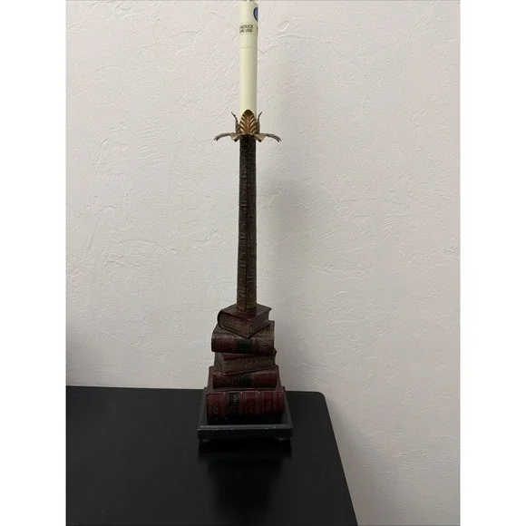 Vintage Lighting TYNDALE TABLE LAMP Palm Tree Solid Brass Stacked Antique Books‎