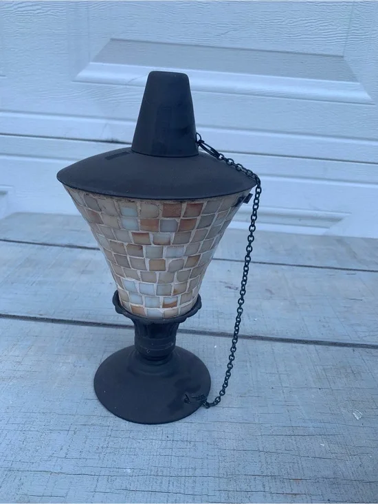 Outdoor Mosaic  Glass Tabletop Tiki Torch Lamp Citronella Oil Tabletop Torch