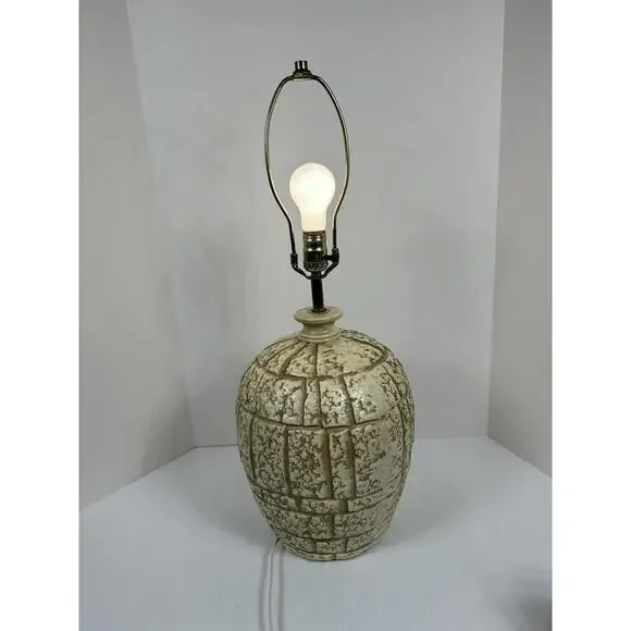Vintage Brutalist Ceramic Lamp Heavy Faux Stacked Stone Mid Century Modern‎