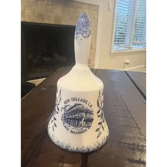 New Orleans, LA Souvenir Porcelain Bell Lace Balconies, Blue & White, Japan 4.5