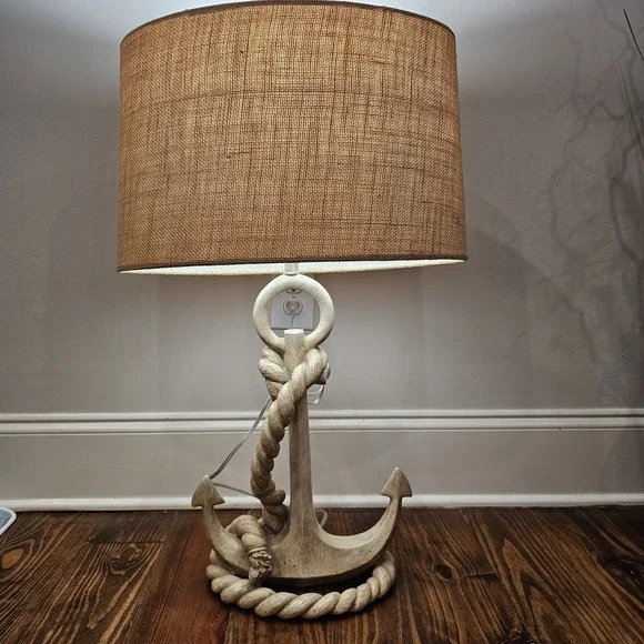 Nautical Beachy Rope Wrapped Anchor Lamp w/Shade Beach House Decor 32.0