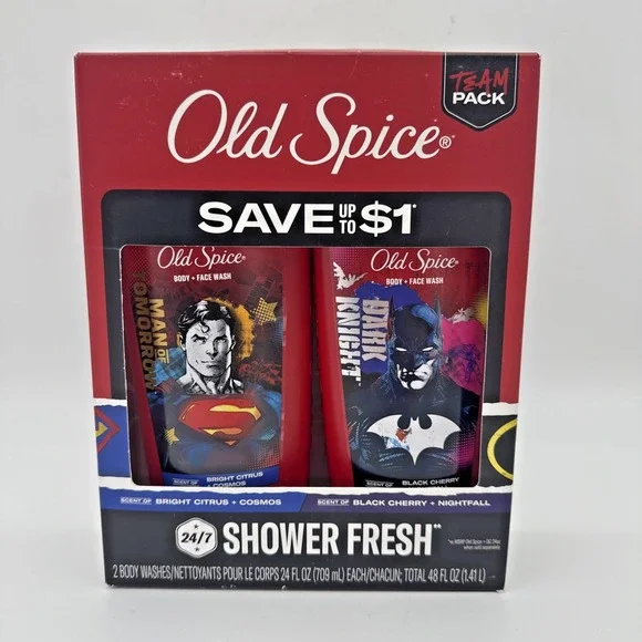 Old Spice Body Wash Twin Pack 24 oz Superman Man of Tomorrow Batman Dark Knight