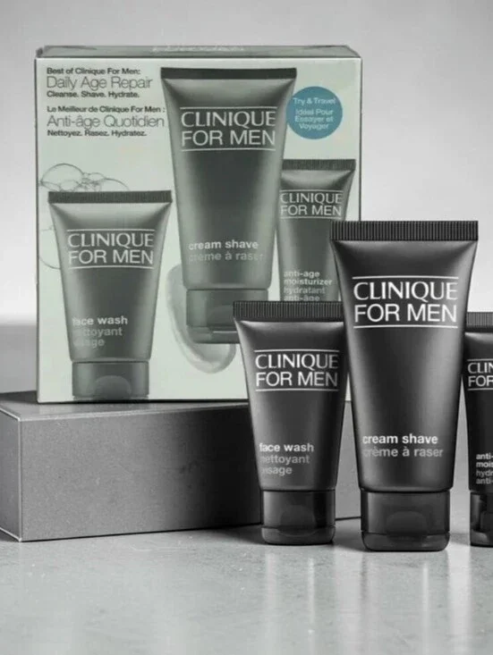 New Sealed Clinique For Men Age Repair Starter Kit Wash, Shave, Moisturizer