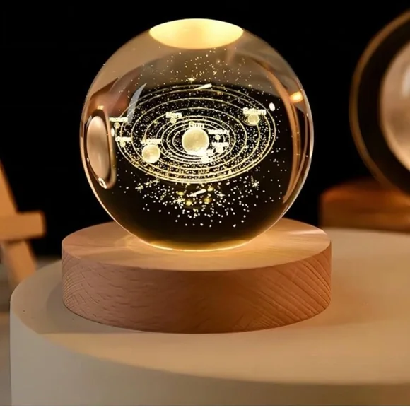 New USB 3D Night LED Light Galaxy Crystal Ball Table Lamp Wooden Stand Bedside