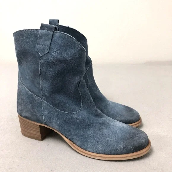 Sundance Suede Ankle Boots Women 38 Blue Western Stacked‎ Block Heel Albania