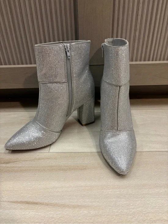 Women's Silver Rhinestone Pointed Ankle Booties