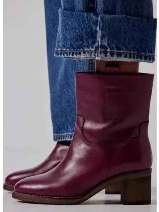 Free People Tabby Ankle Boot In burgundy Purple Sz 38/US8