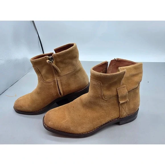 Franco Sarto Malina Tan Suede Ankle Boots‎ Womens 7.5 M Side Zip Round Toe