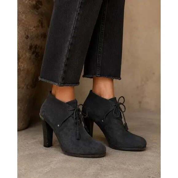 Rag & Bone Grey Suede Heeled Lace Up Ankle Boots Womens 36.5 Booties Fall Luxury