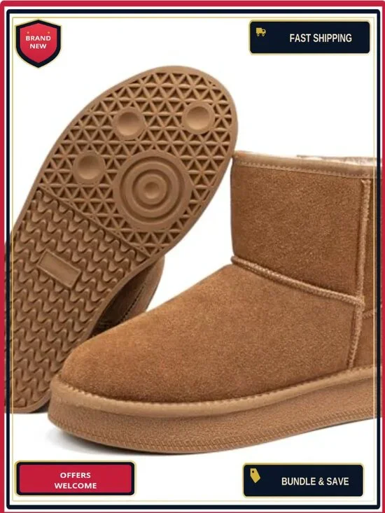 Women's Platform Ankle Snow Boots Genuine Suede Winter Boots Memory Foam Fur