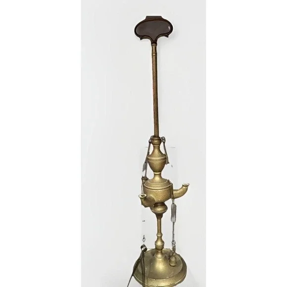 Vintage Brass Lucerna Oil Lamp 3 Wick Italian Style‎ with Hanging Tools 19 Inch