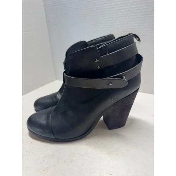 Rag & Bone Harrow Black Leather Wrap Strap Ankle Boots 38.5 8.5