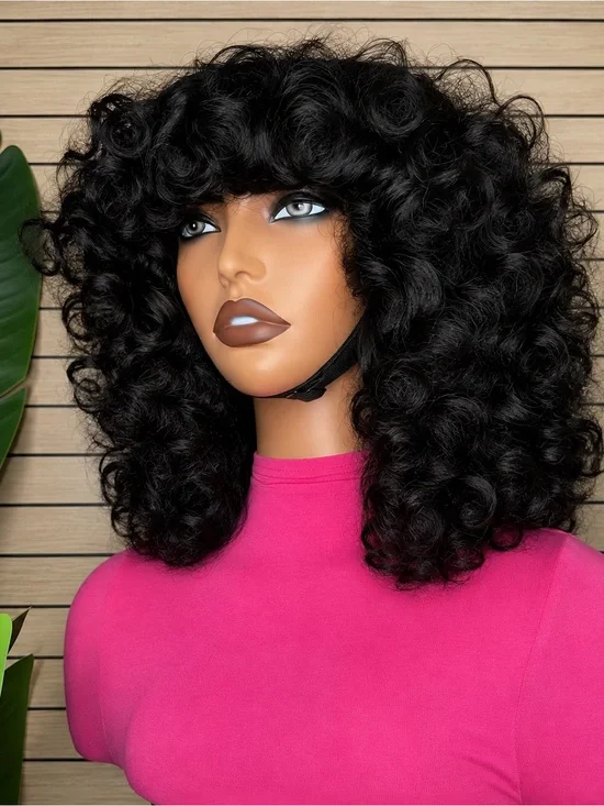 Voluminous Curly Fringe Wig in Black