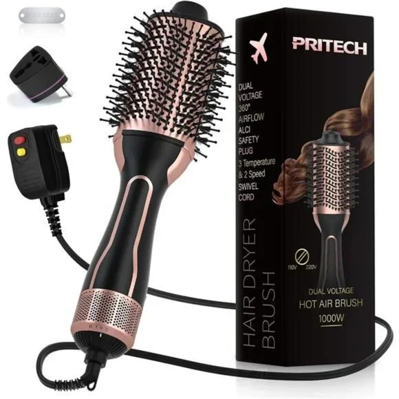 Dual Voltage Hair Dryer‎ Brush Hot Air Brush 110V-120V/220V-240V Ionic 1000W