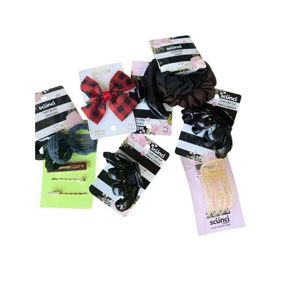 Scünci Hair Accessory Lot Claw Clips Scrunchies Bow Bobby Pins Elastics New