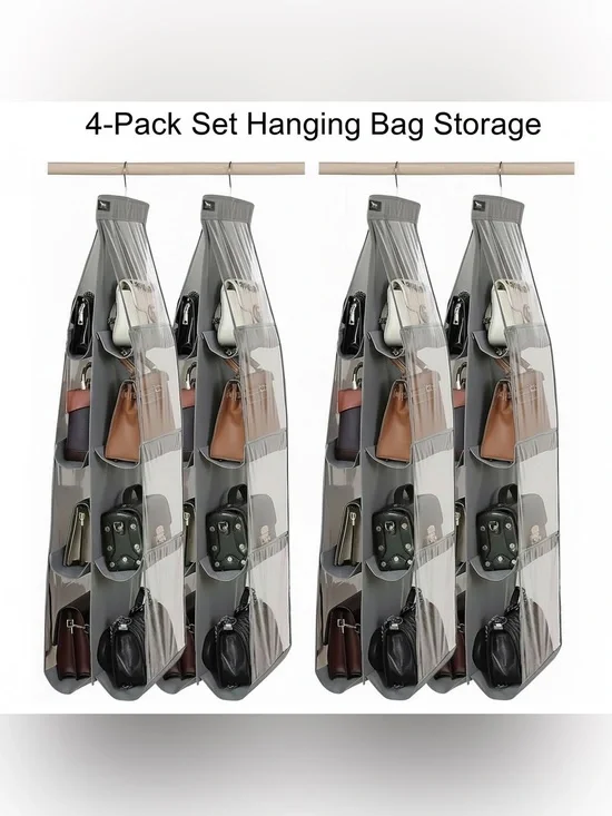 Hanging Bag Storage 4-Pack Set Holds 32 Bags