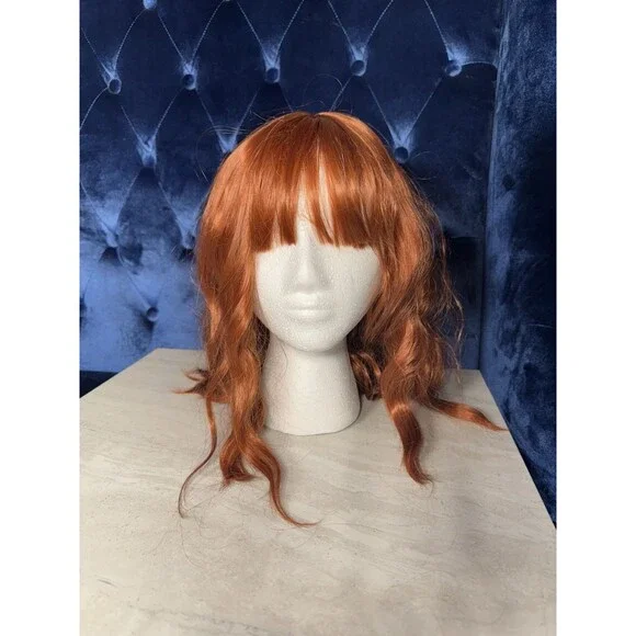Duduwig Store Orange Short Curly Wig with Bangs Women Synthetic