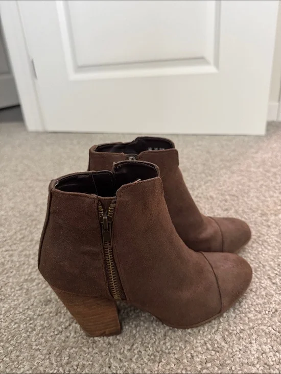 Women’s Brown Suede Ankle Bootie with Block Heel