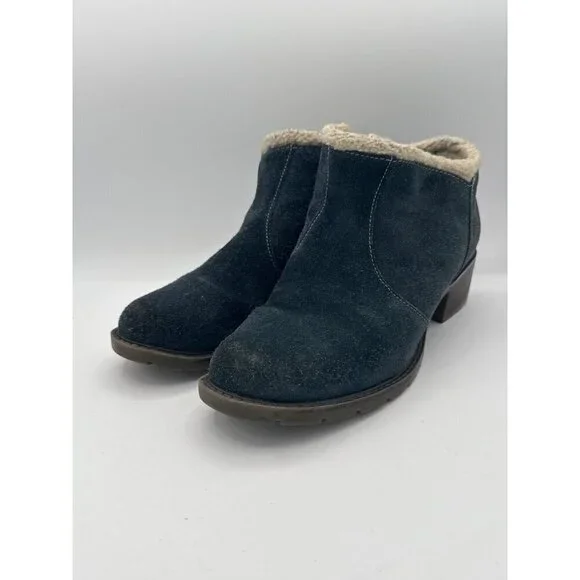 Sporto Womens Leather & Suede Ankle Boots With Faux Fur Lining 7.5W Blue
