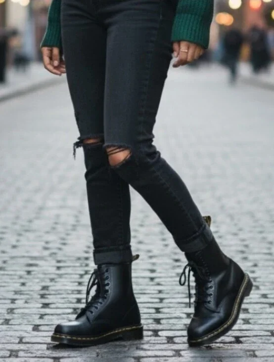 Dr. Martens Boots Women's Size 8 1460 Slip Resistant Combat Black Leather