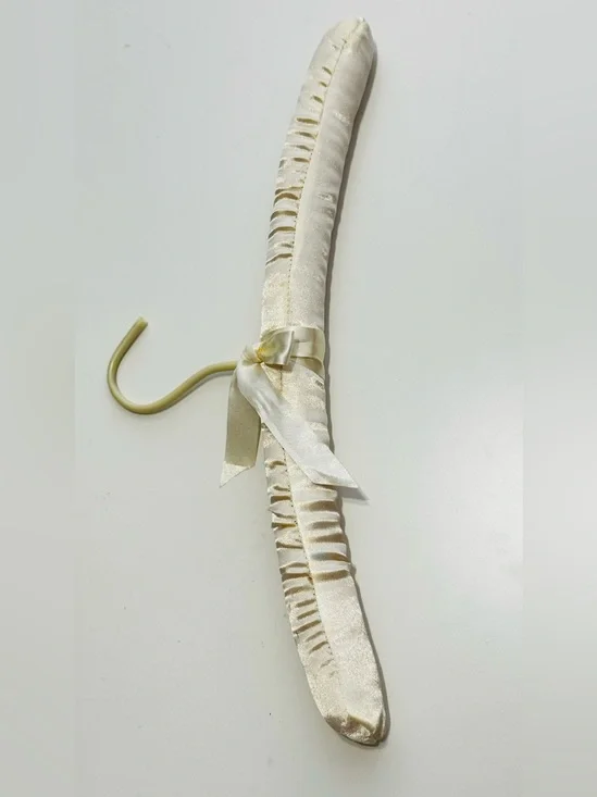 VINTAGE Cream Satin Padded Clothing Clothes Hanger w Bow