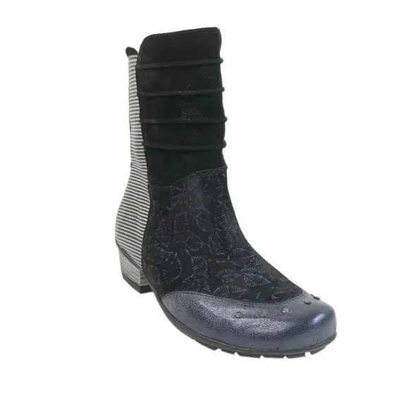 Maciejka Leather Block Heel Mixed Print Bootie 37