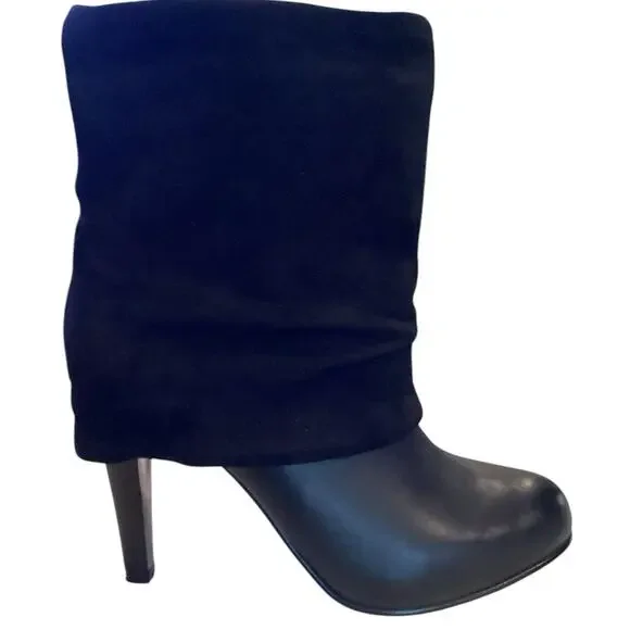 Franco Sarto Women's Black Ankle Booties Fold-Over Block Heel Size‎ 8 M