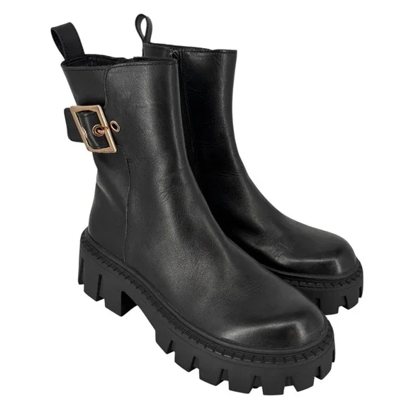 Steve Madden Sameera Boots Lug Sole Womens 6.5 Bikercore