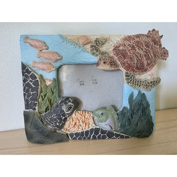 Sea Turtle Ocean Life 3D Resin Picture Frame 3.5x5 Coastal Beach Decor Blue