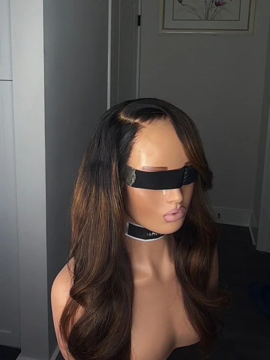 Natural Brown Ombre Lace Front Wig with Subtle Highlights - Sleek Waves used