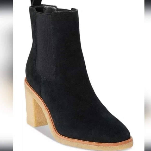 Lauren Ralph Lauren Marianna Leather Block Heel Suede Chelsea Boots Black Size 7