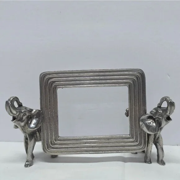 Vintage Metal Elephants Holding Photo Frame MCM Style Boho Hollywood Regency
