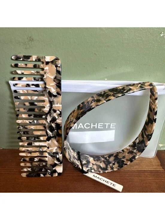 Machete No. 2 Large Tooth Fine Italian Acetate Comb W/Matching Headband Tortoise