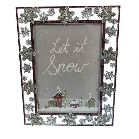 St Nicholas Square Farmhouse Christmas Snowflake Photo Frame‎ 5x7 Silver Red New